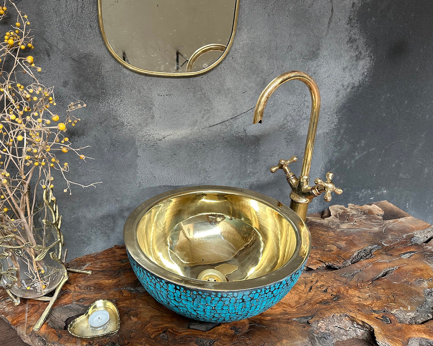 Blue Patina Brass Sink  ,Brass Vessel Sink For Bathroom