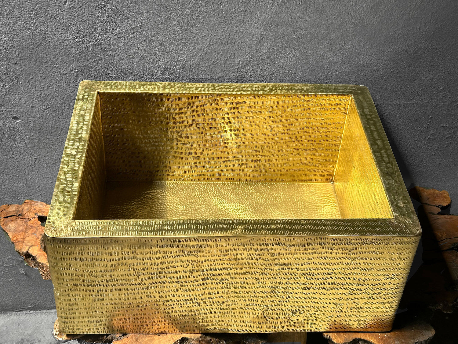 Unlacquered Brass Hammered Farmhouse Sink, Solid Brass Large Kitchen Sink