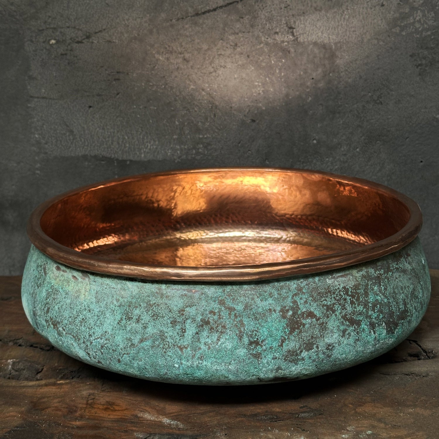 Green Patina Copper Sink – Oxidized Vessel for Bathroom
