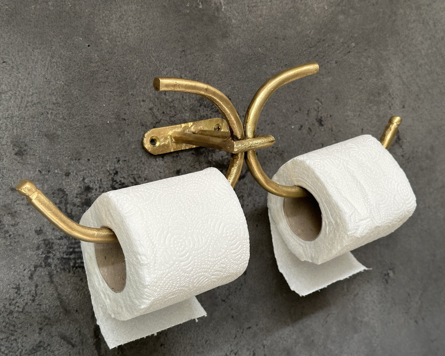 Double Brass Toilet Paper Holder – Handmade Wall Mounted Vintage Bathroom Fixture