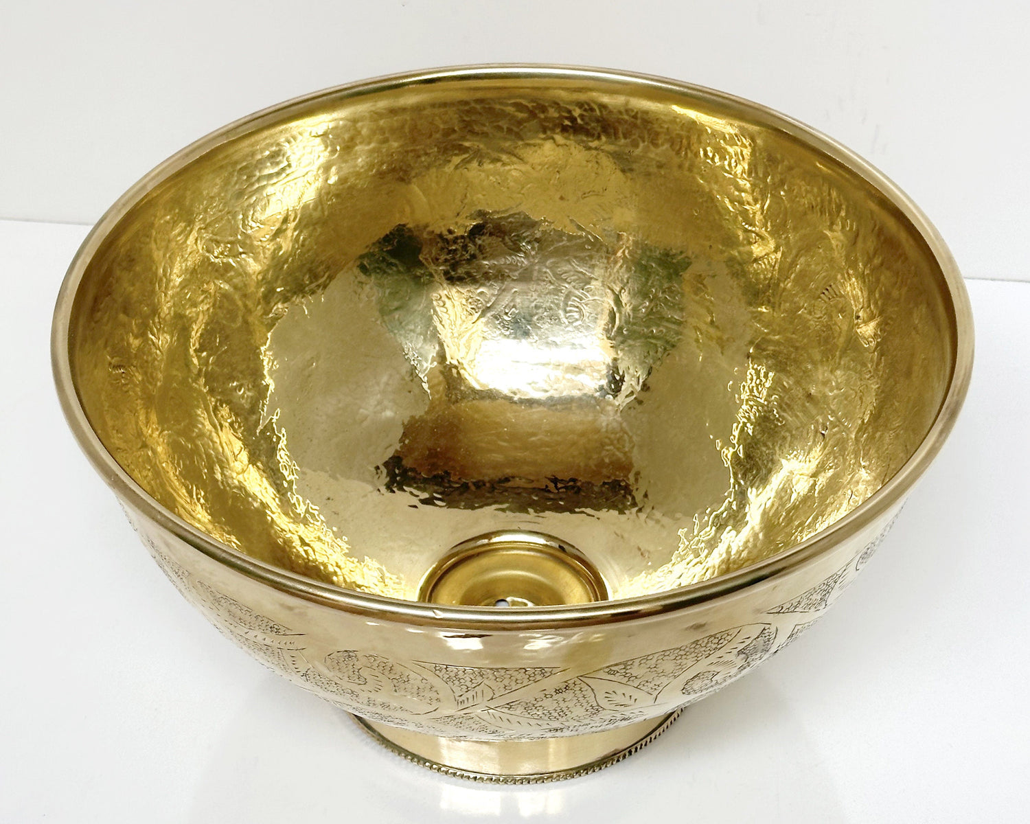 Engraved Unlacquered Brass Bathroom Vessel Sink