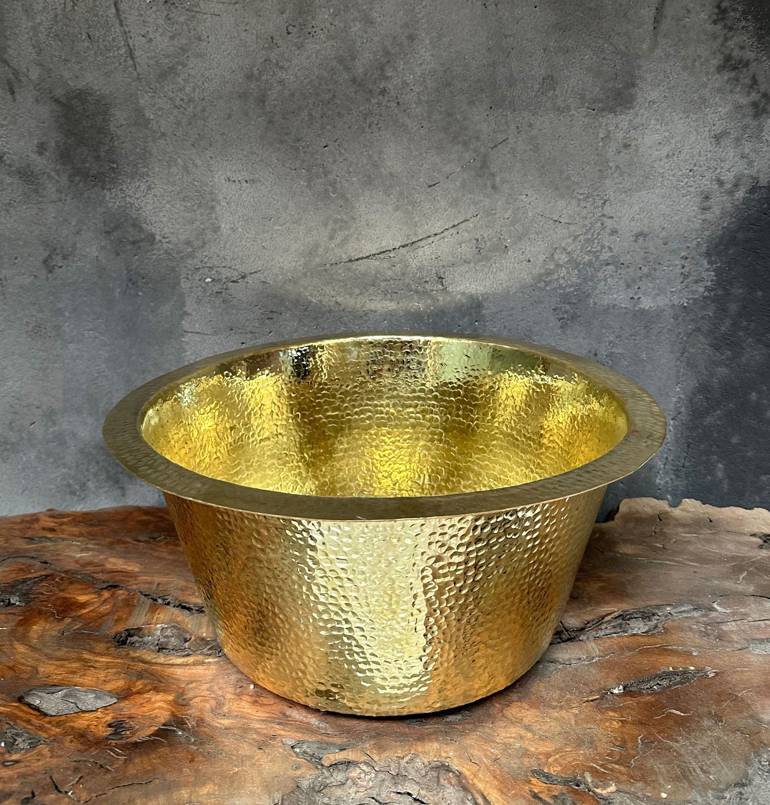 Hammered Unlacquered Brass Round Bar Sink, Brass Round Prep Sink