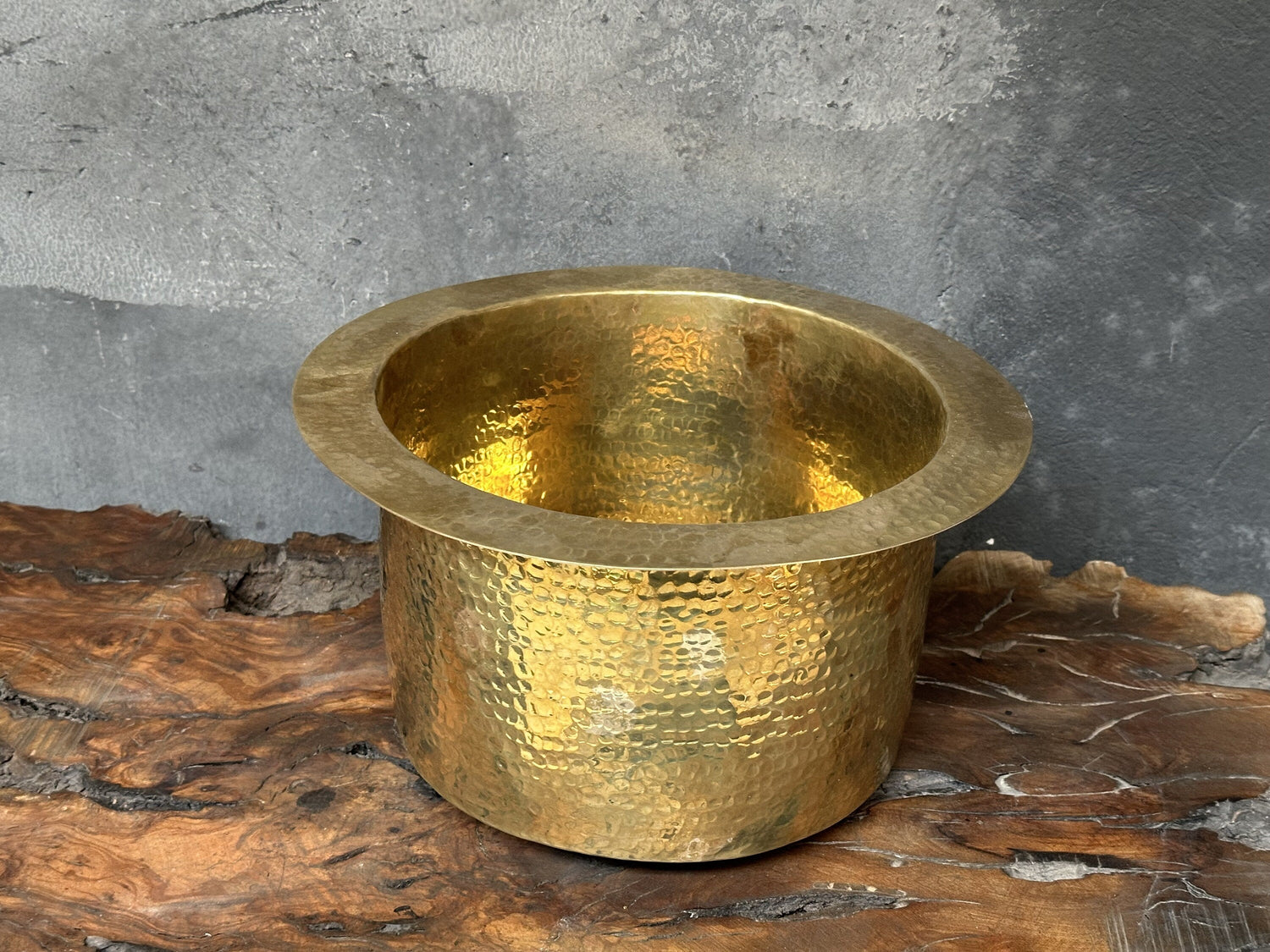 Unlacquered Brass Bar Sink – Hammered Round with Drain
