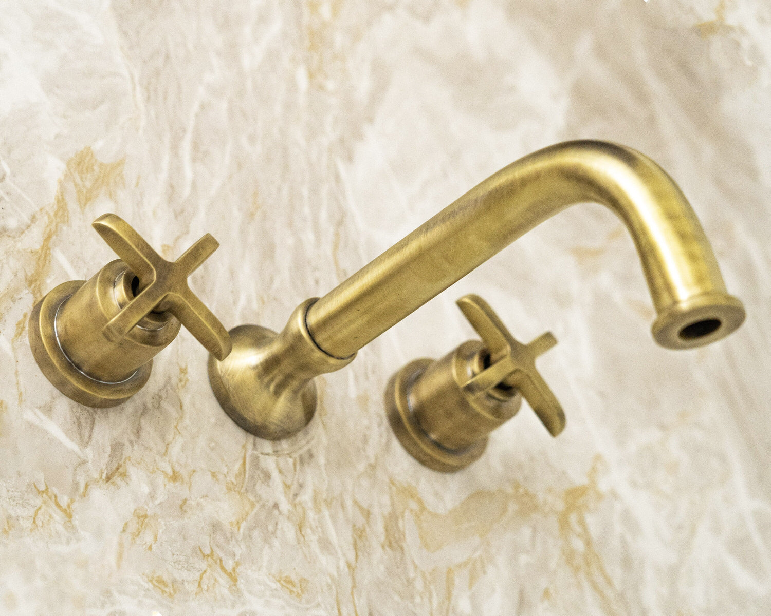 Antique Brass Wall Mounted Bathroom Faucet