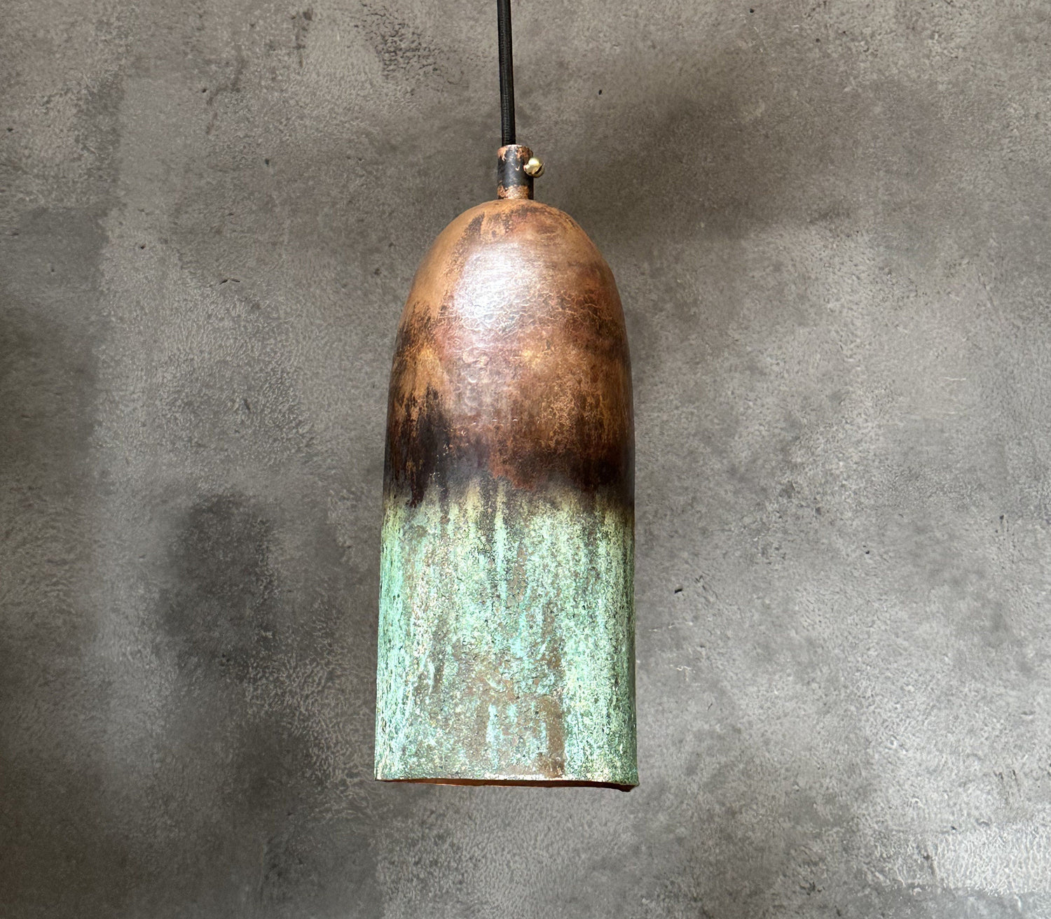 Green Patina Farmhouse Light Fixture , Oxidized Copper Pendant Light, Long Copper Pendant Lamp