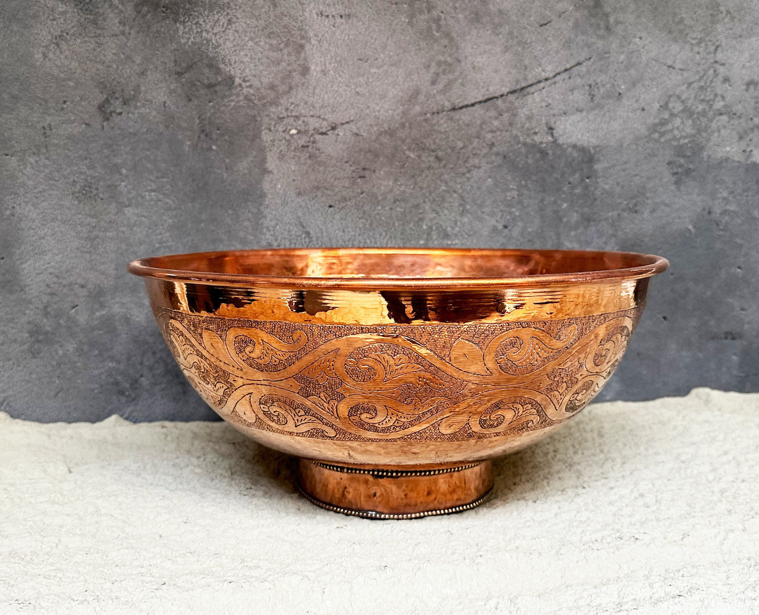 Handcrafted Engraved Copper Vessel Sink, Round Copper Bowl Vessel Sink
