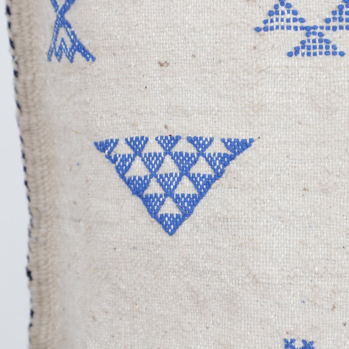 Berber Pillow Cover with Blue Geometric Motifs – Moroccan Handwoven Cushion with Tassels, 4 Sizes