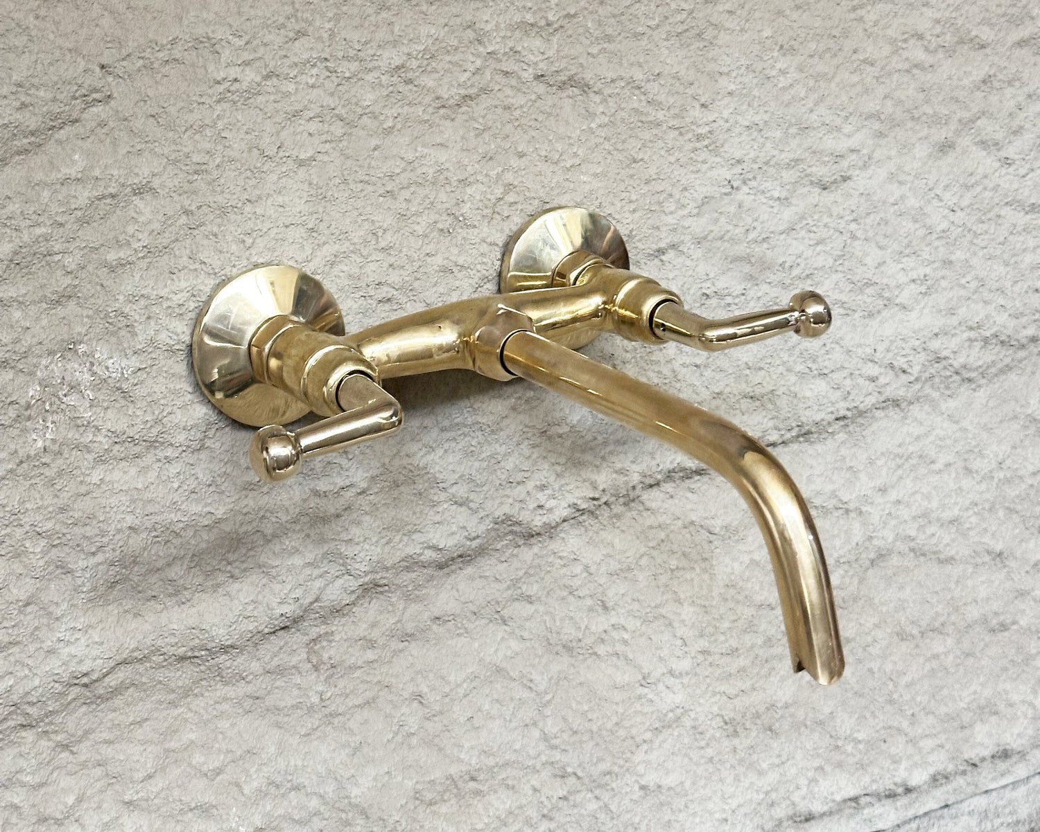 Unlacquered Brass Tub Filler Faucet , Solid Brass Wall Mount Bathroom Faucet With Lever Handles