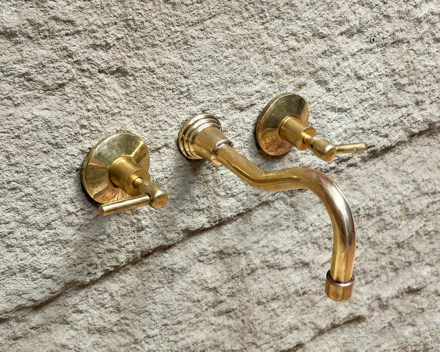 Solid Brass Wall Mounted Faucet, Unlacquered Brass Bathroom Faucet
