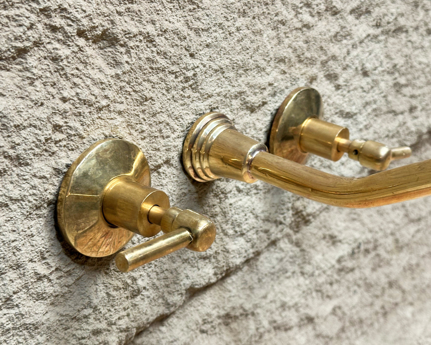 Solid Brass Wall Mounted Faucet, Unlacquered Brass Bathroom Faucet