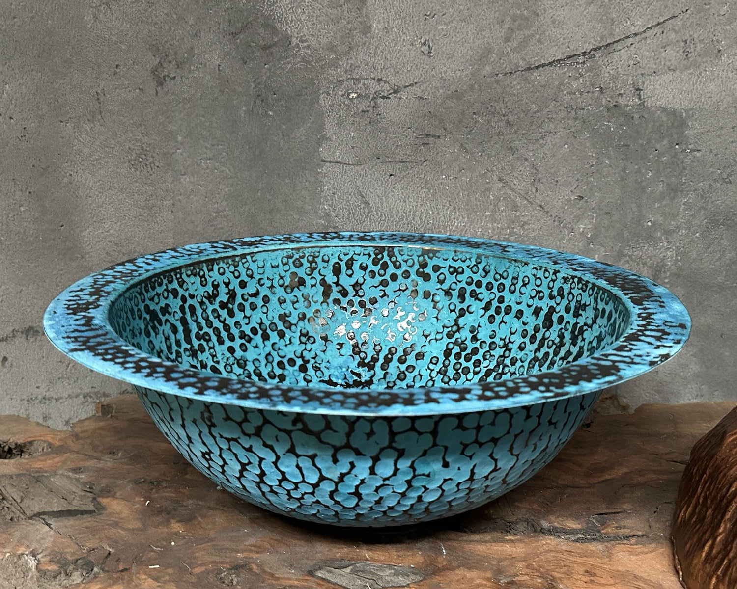 Blue Patina Drop-In Sink – Copper Vessel for Bathroom