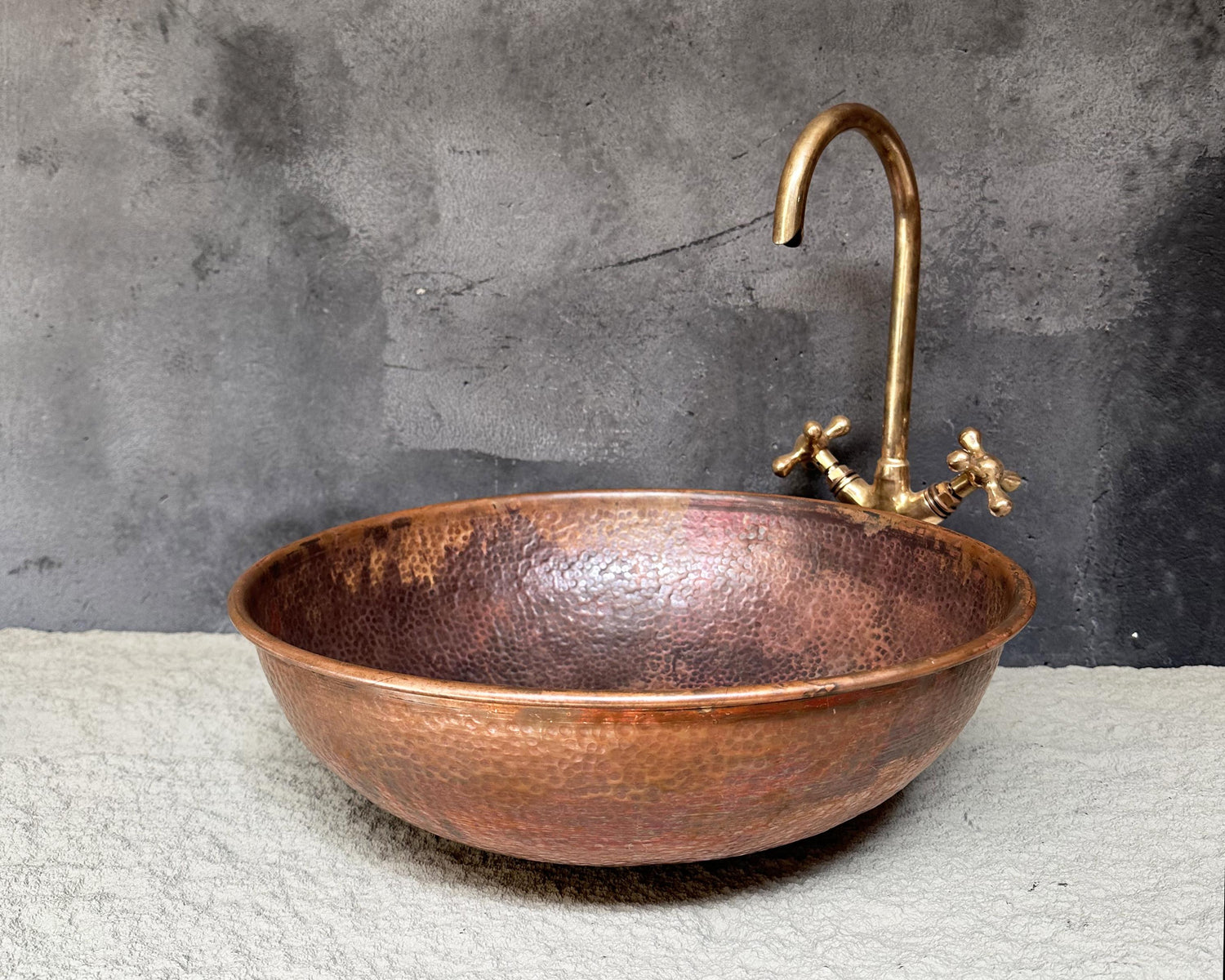 Round Copper Vessel Sink – Aged Bathroom Vanity Basin