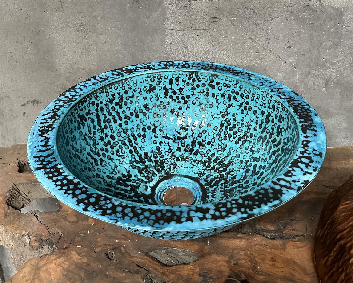 Blue Patina Drop-In Sink – Copper Vessel for Bathroom