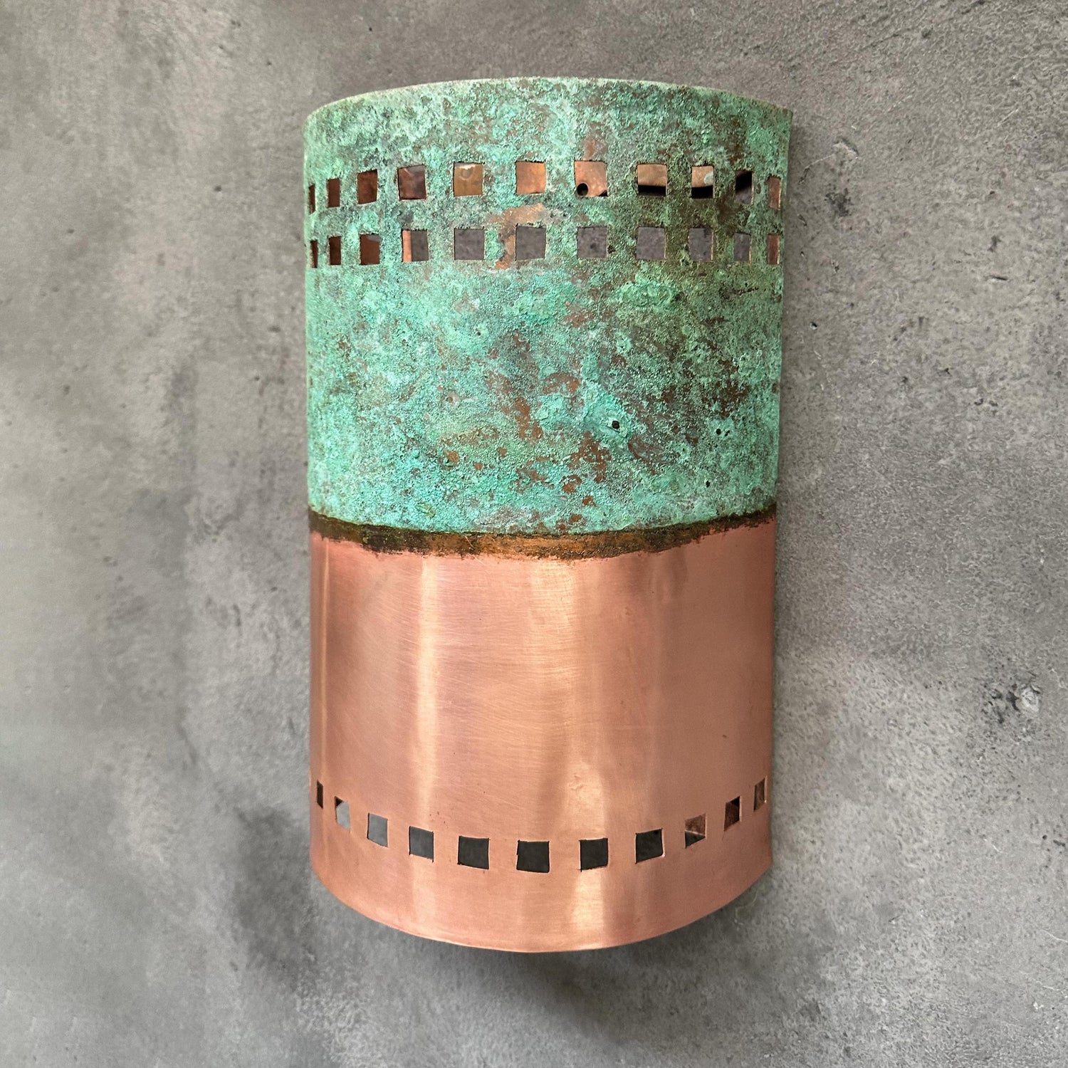 Copper Wall Sconce – Green Patina Half Round Light