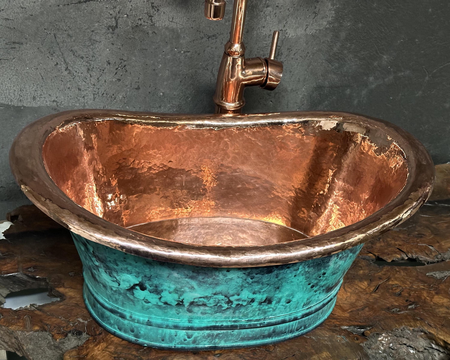 Copper Tub Style Sink – Green Patina Vessel Basin