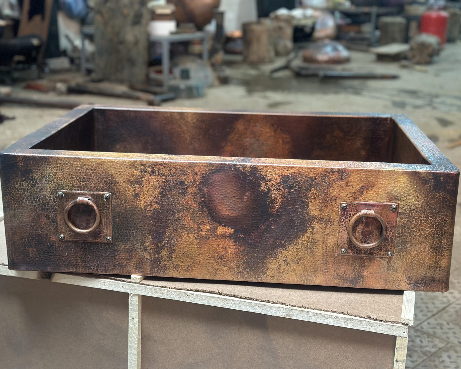 Hammered Apron Kitchen Sink With Dark Brown Finish