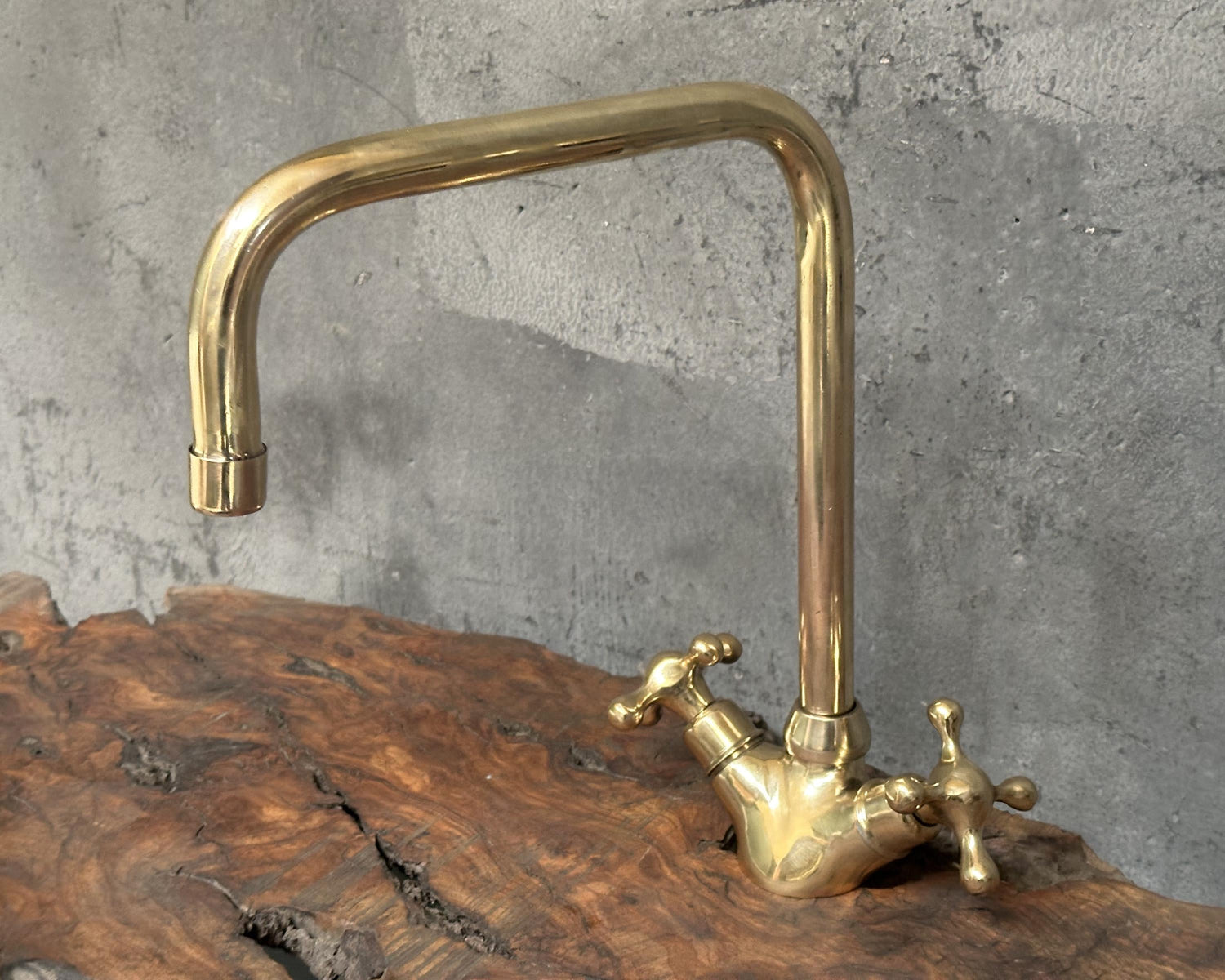Unlacquered Brass Bathroom Faucet, Deck Mount Bathroom Faucet, Two Handles Bar Brass Faucet