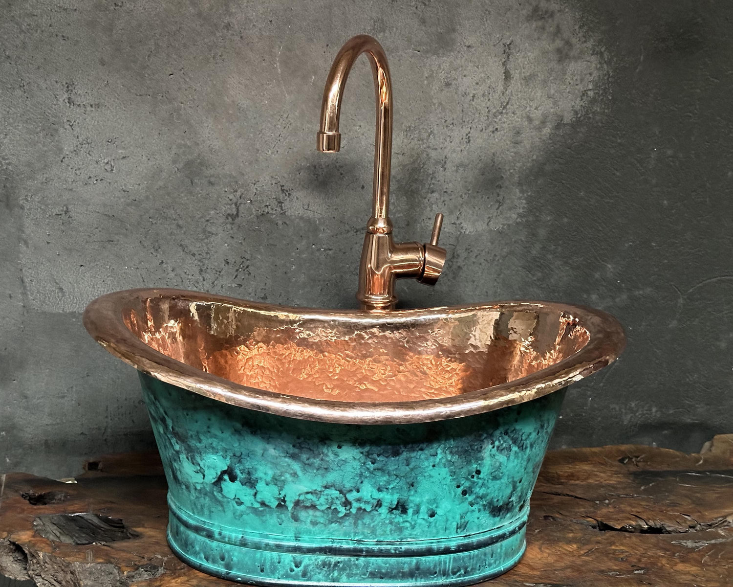 Copper Tub Style Sink – Green Patina Vessel Basin