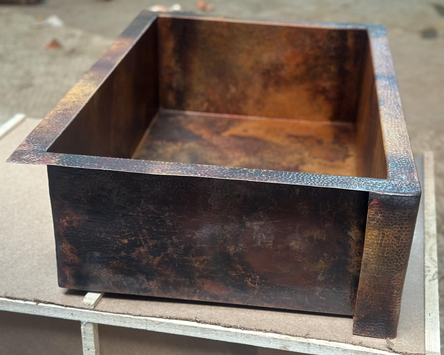 Hammered Apron Kitchen Sink With Dark Brown Finish