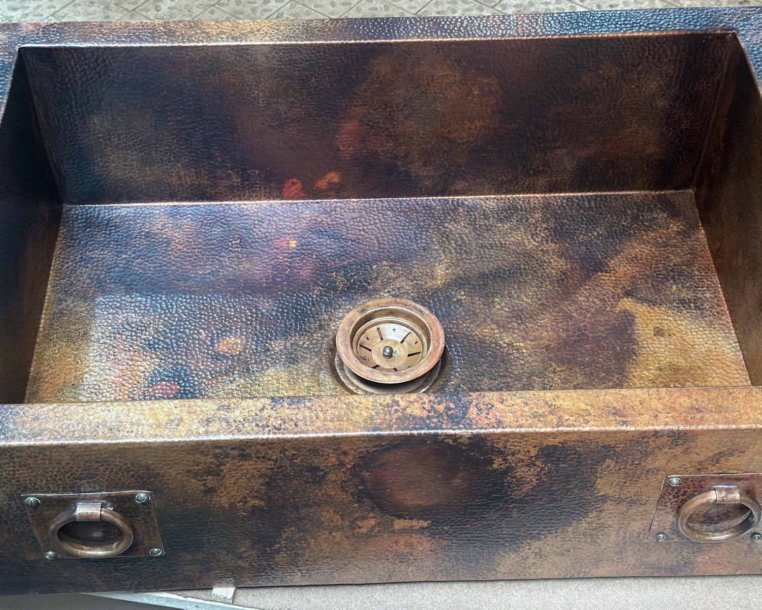Hammered Apron Kitchen Sink With Dark Brown Finish