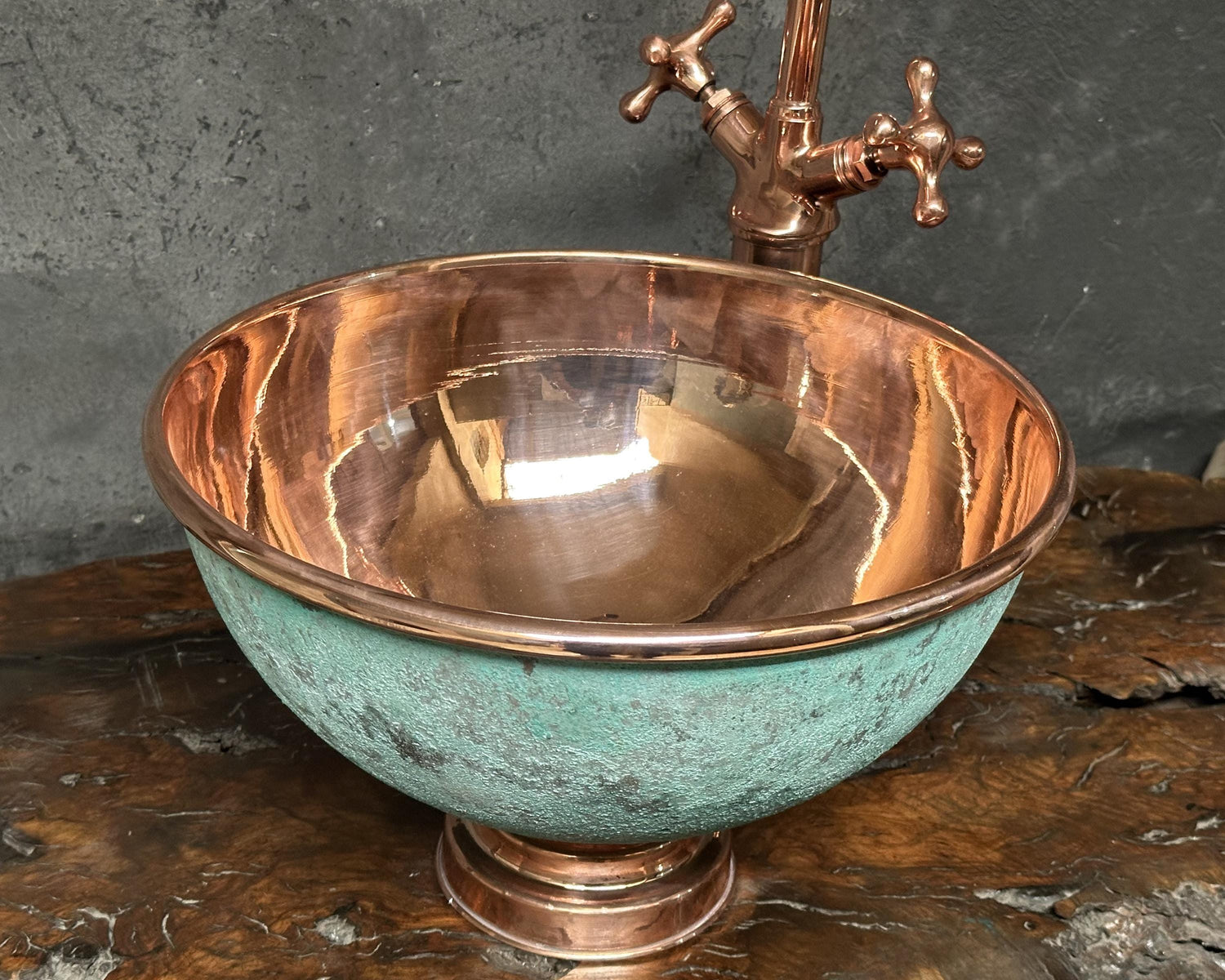 Round Vintage Copper Vessel Sink ,Green Patina Copper Sink Bathroom
