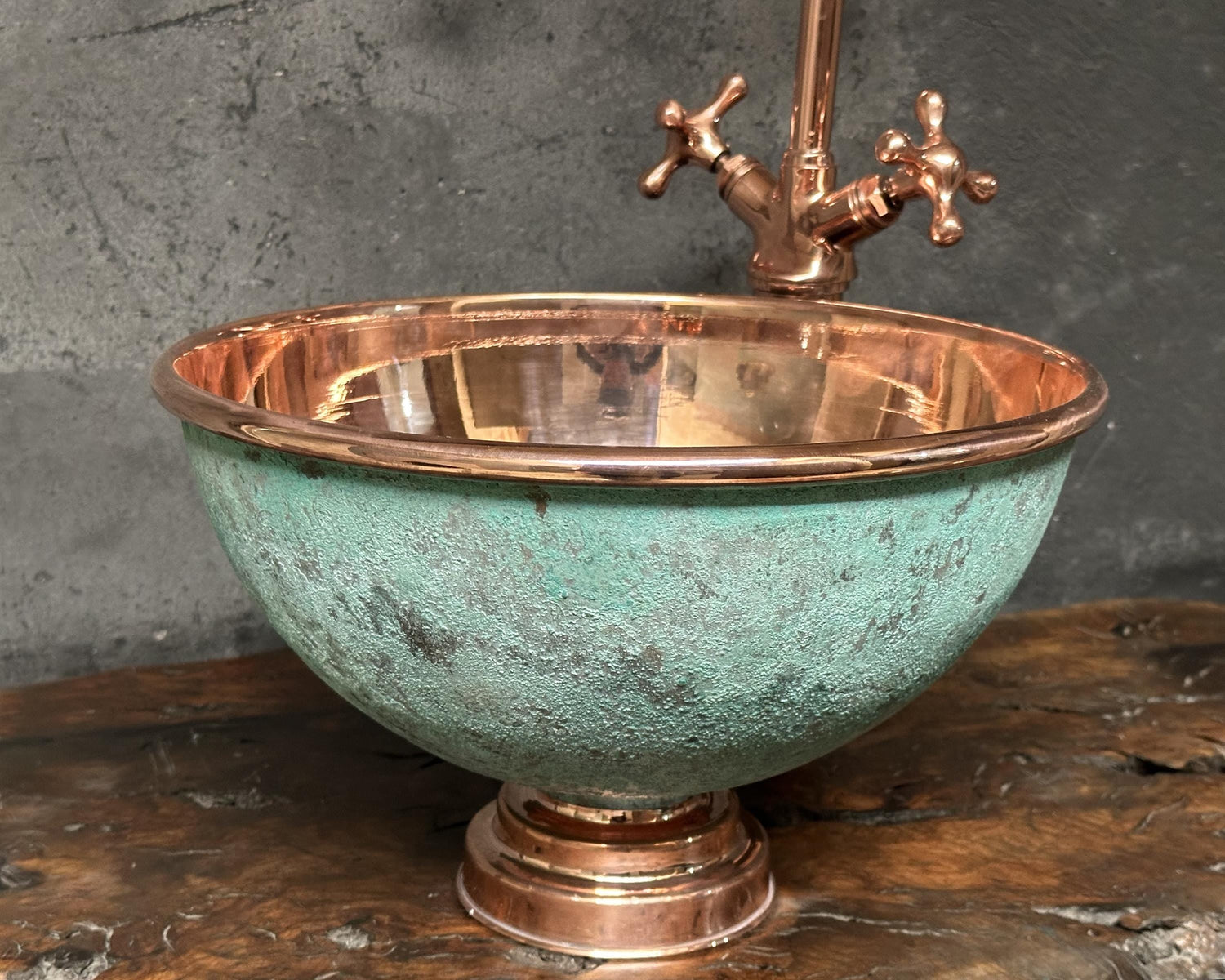 Round Vintage Copper Vessel Sink ,Green Patina Copper Sink Bathroom
