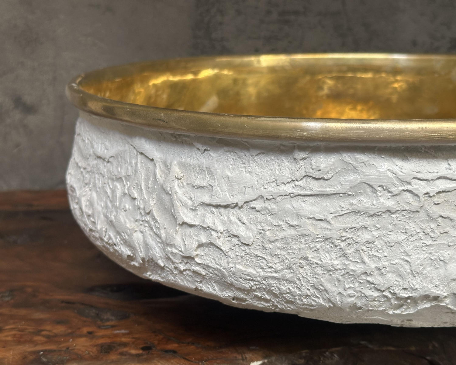 White Textured Brass Vessel Sink – Stone Brass Washbasin