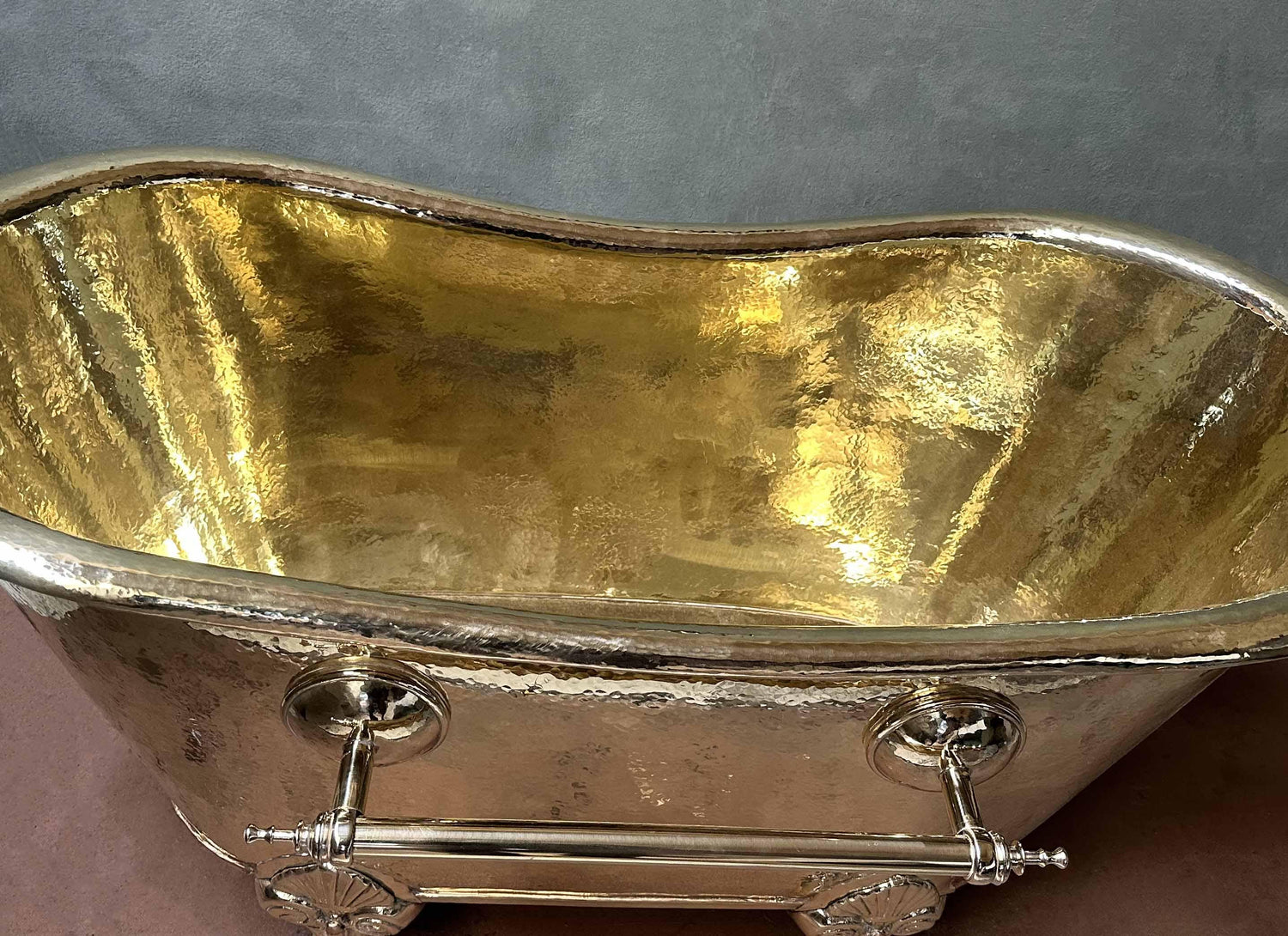 Clawfoot Bathroom Bathtub, Unlacquered Brass Soaking Bathtub, Outdoor Soaking Tub With Towel Holder