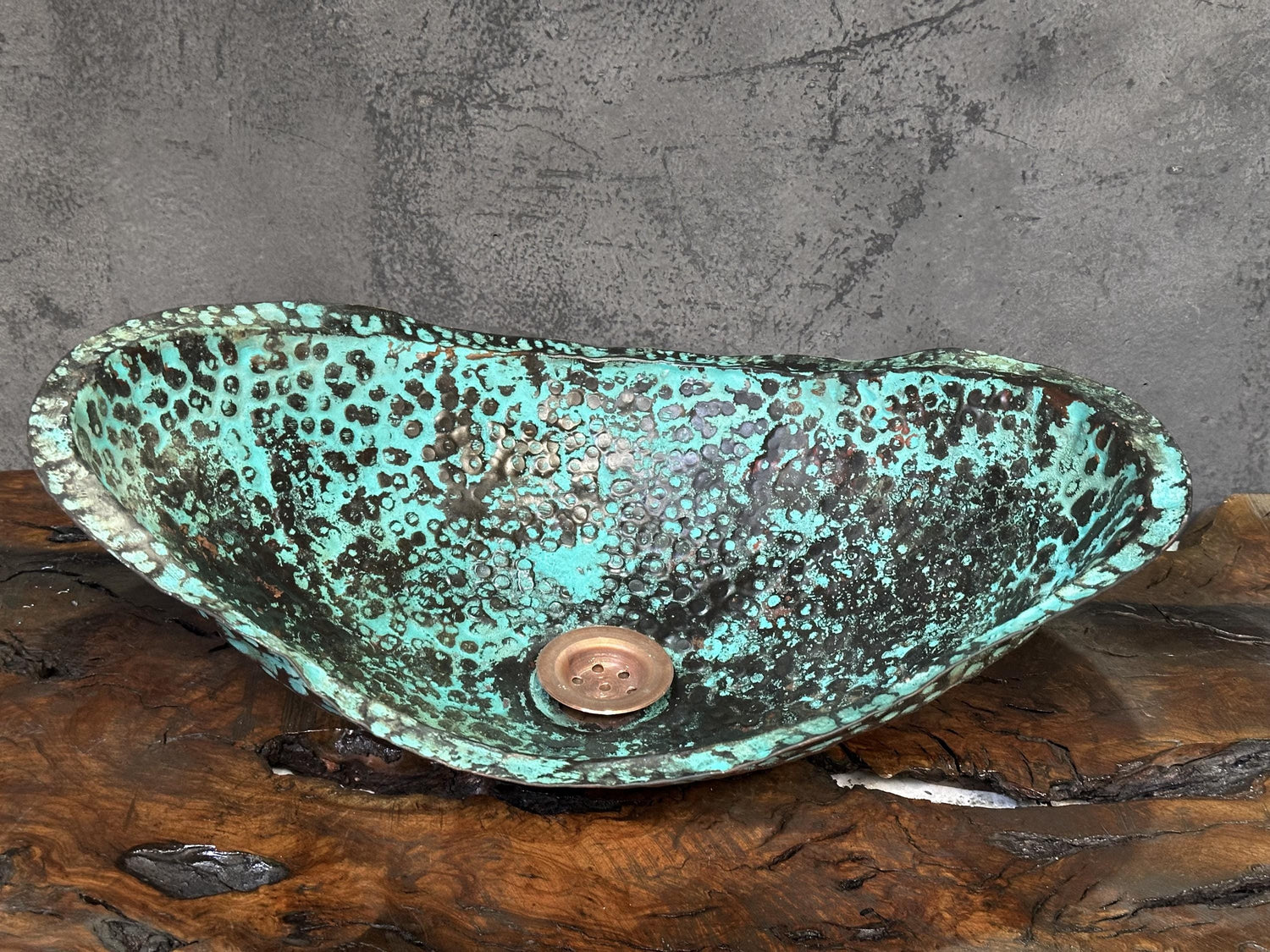 Antique Verdigris Basin – Oval Hammered Vanity Sink