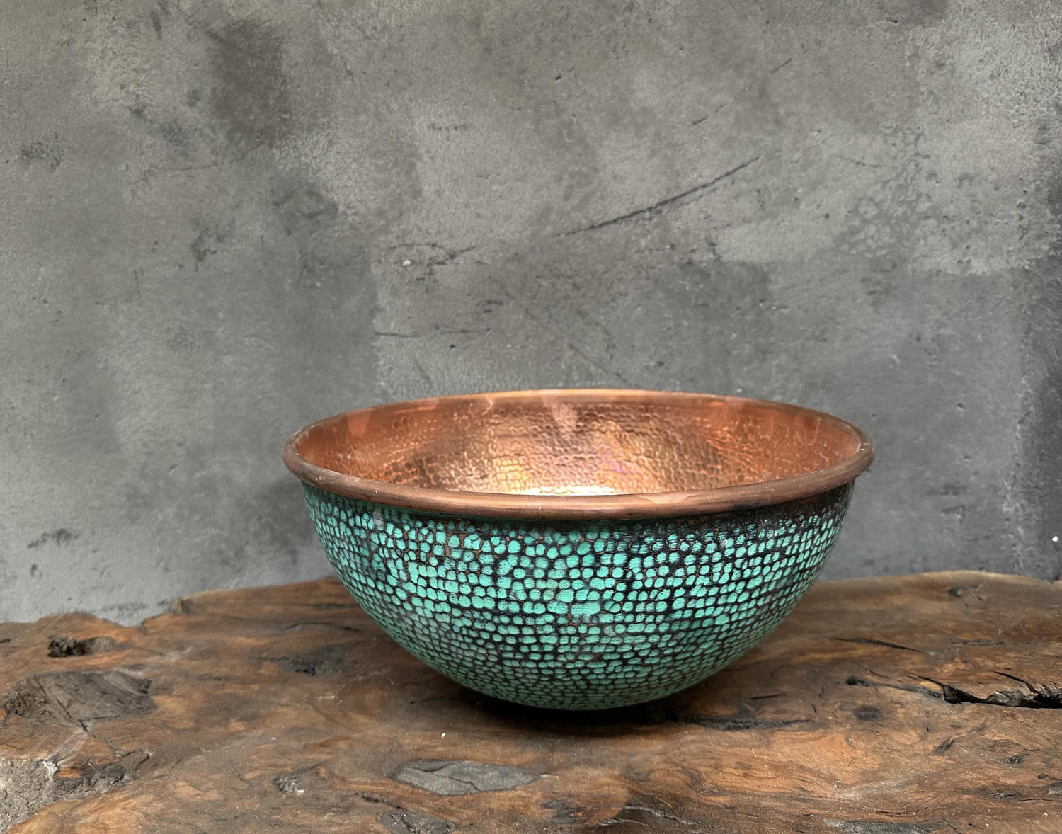Dark Green Copper Sink – Hammered Bathroom Vessel