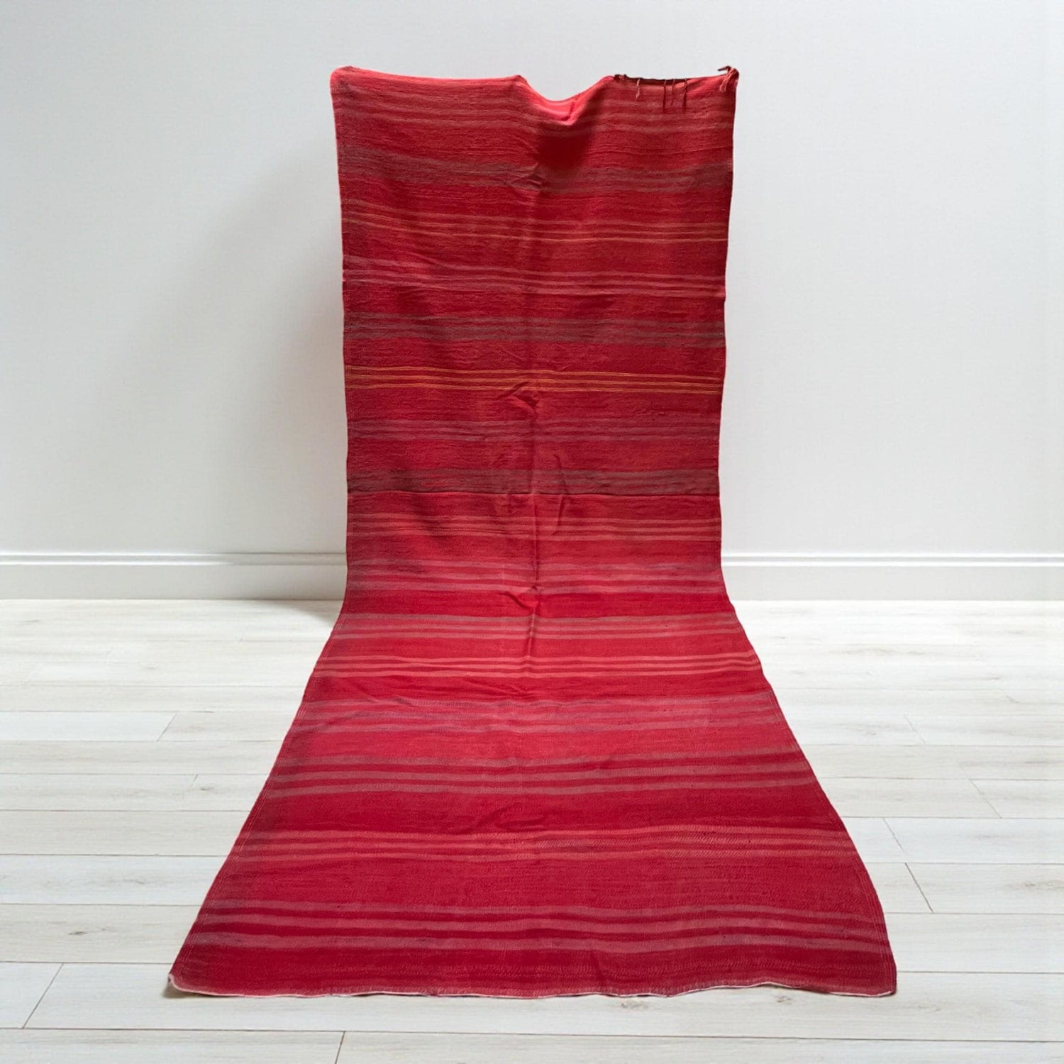 Bold Crimson Red Kilim Rug - Handwoven Moroccan Flatweave - 11.2 x 5.3 ft