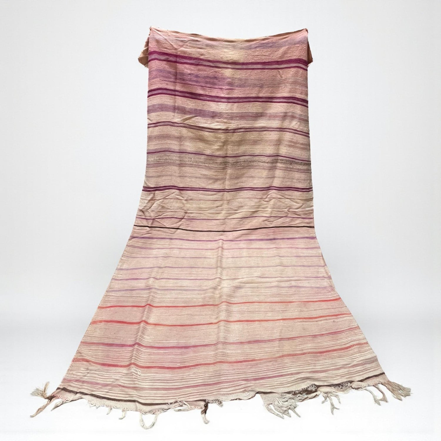 Vintage Kilim Rug - Handwoven Moroccan Flatweave - Blush Pink & Lavender Stripes - 10 x 6 ft