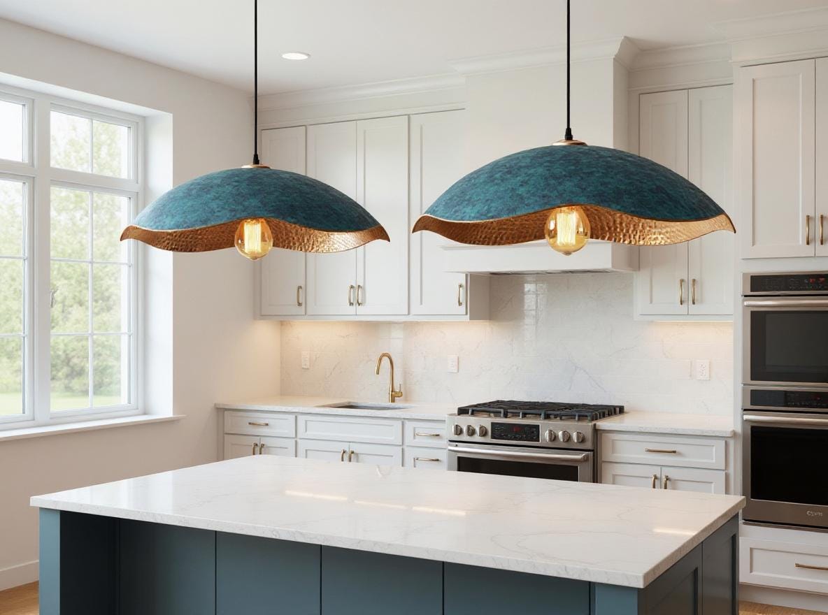 Handcrafted Blue Brass Pendant Lamp – Modern Moroccan Ceiling Light