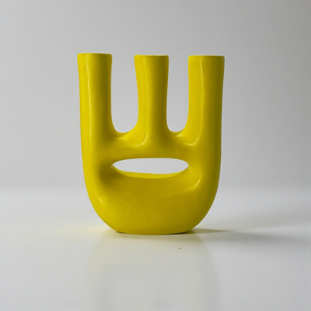 Handmade Ceramic Vase – Modern Yellow Triple-Neck Sculptural Vase