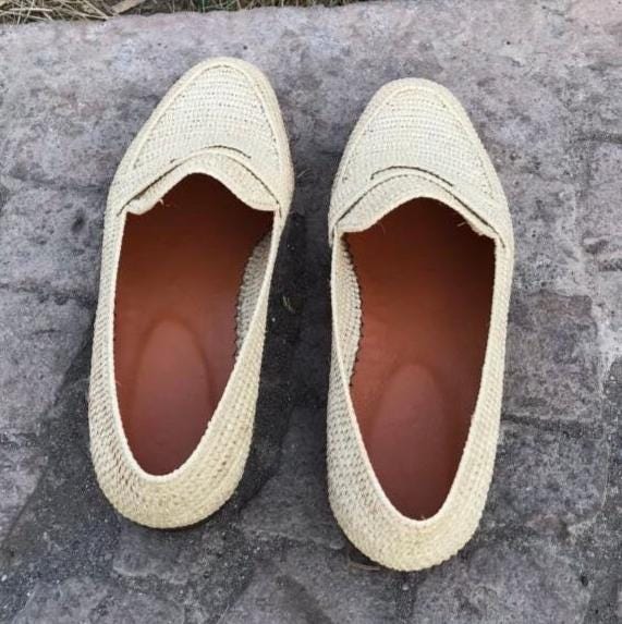 Minimal Beige Raffia Loafers – Handwoven Natural Slip-On