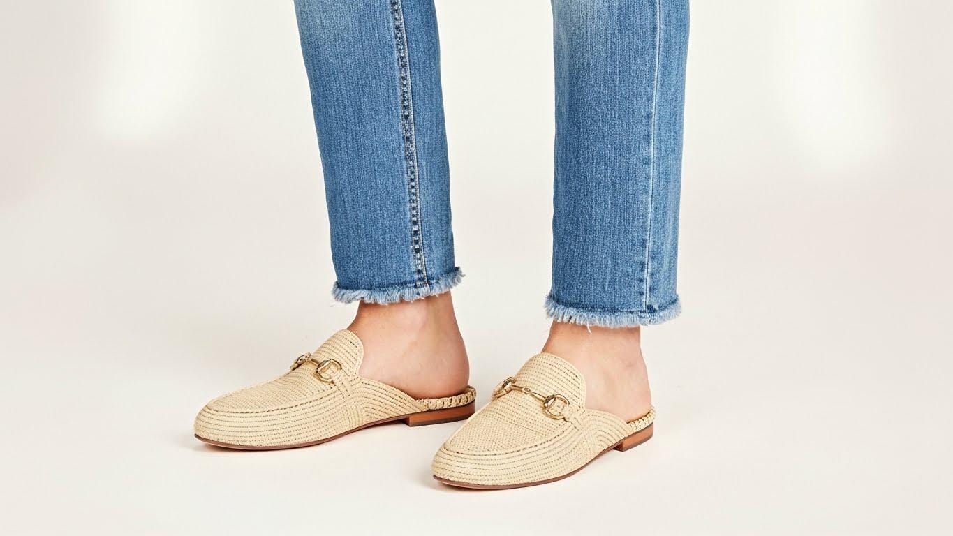 Raffia Mule Loafers with Gold Detail – Natural Minimal Luxury