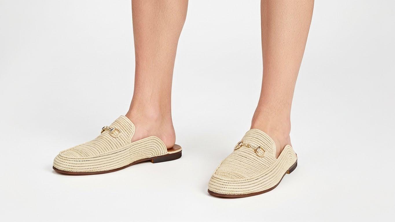 Raffia Mule Loafers with Gold Detail – Natural Minimal Luxury
