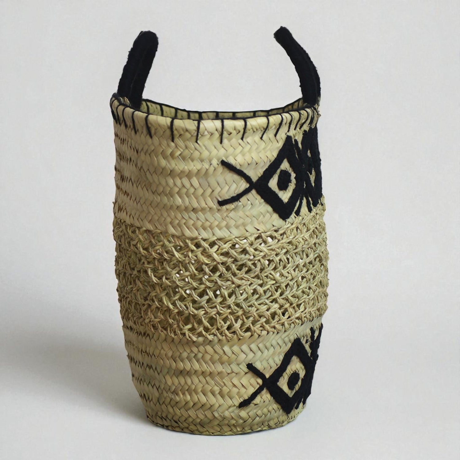 Black Tribal Woven Straw Tote Bag