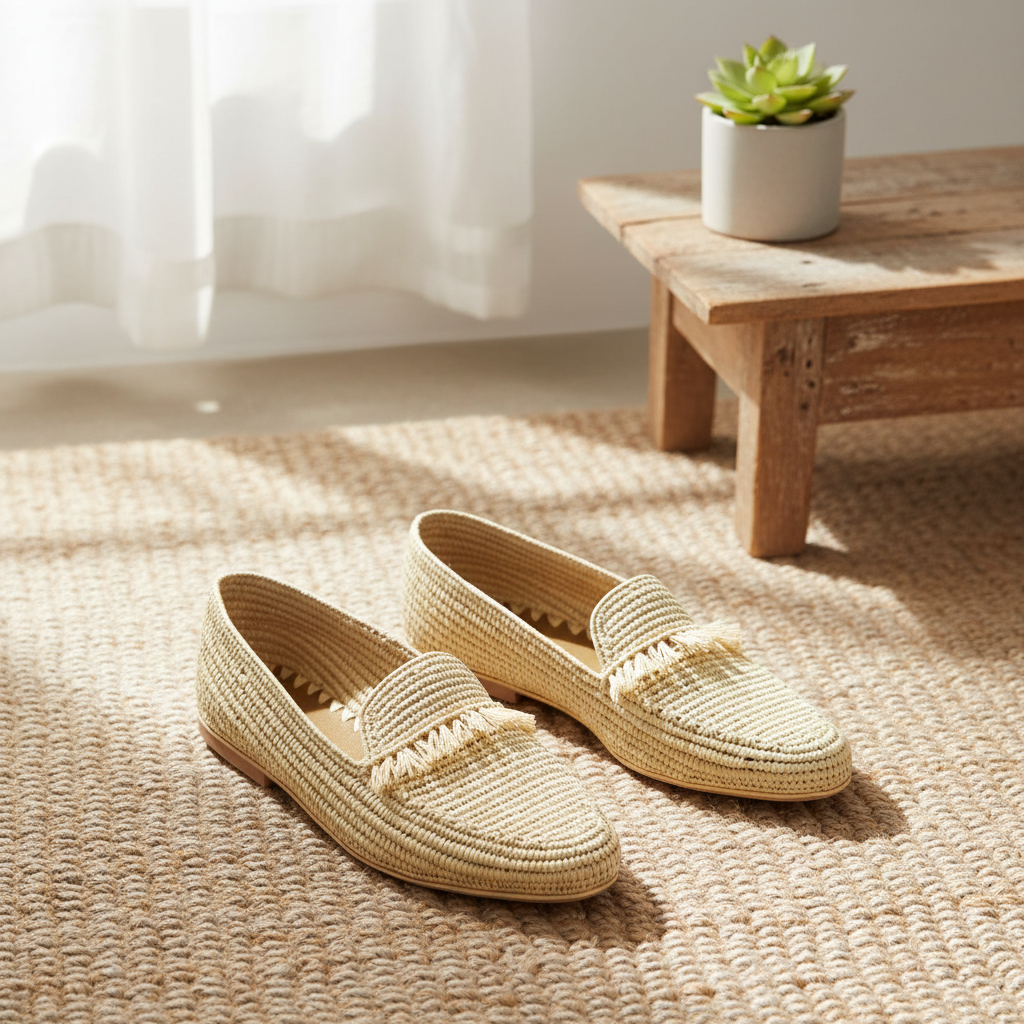 Raffia Loafers for Men – Natural Beige Summer Slip On Shoes