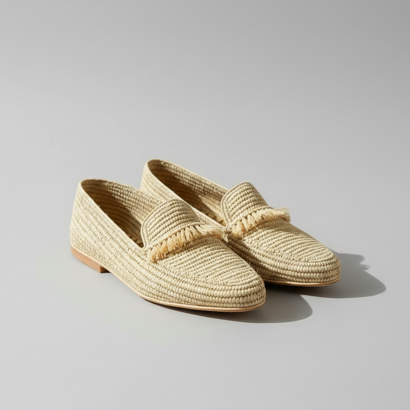 Raffia Loafers for Men – Natural Beige Summer Slip On Shoes