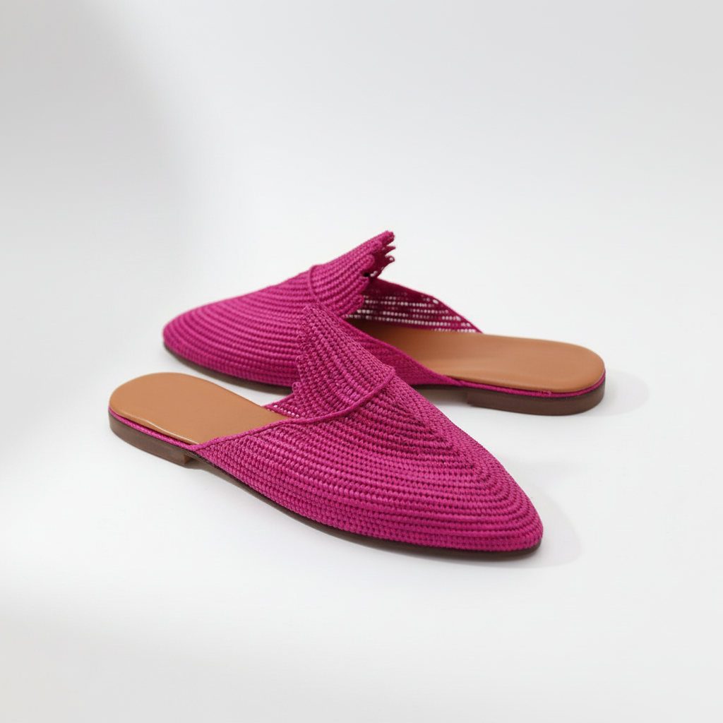 Raffia Loafers for Women – Pink Summer Slip On Mule Shoes