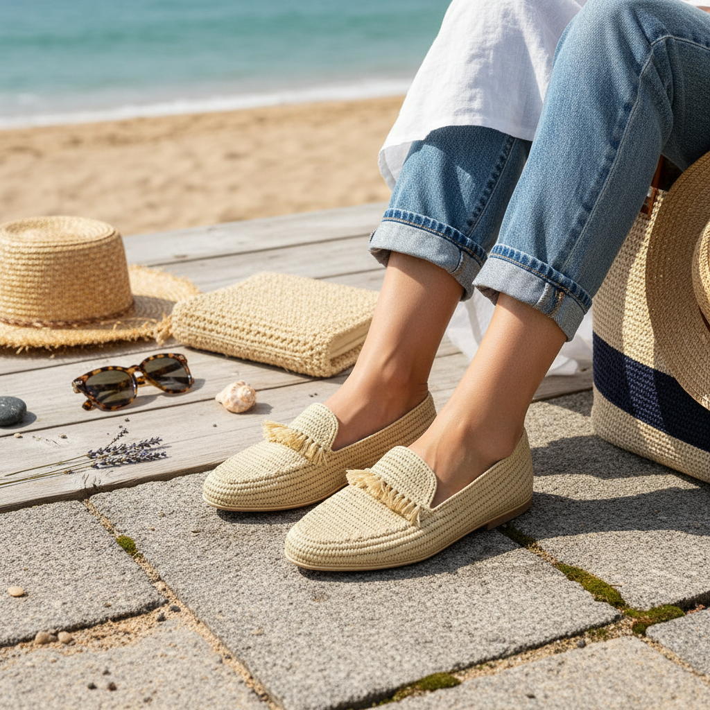 Raffia Loafers for Men – Natural Beige Summer Slip On Shoes