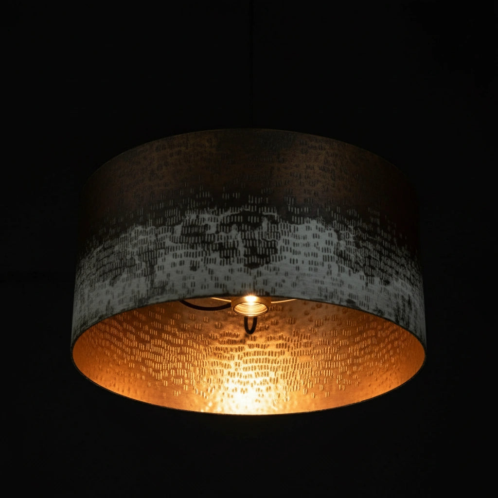 Oxidized Copper Drum Pendant – Handmade Patina Ceiling Light