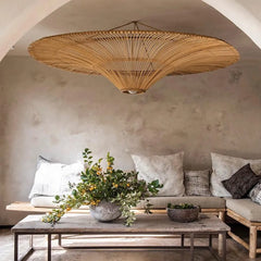 Junita Oversized Wide Rattan Pendant Light Wabi Sabi Room