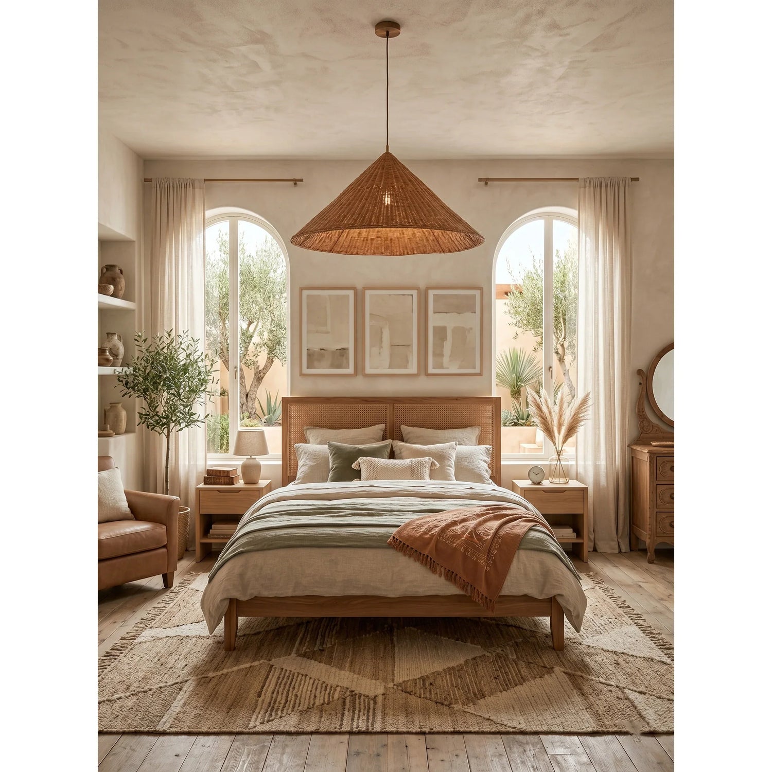 Kalani Scallop Rattan Pendant Light – Cone Shade