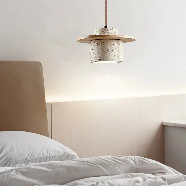 Kanso Wabi Sabi Travertine and Wood Pendant Light