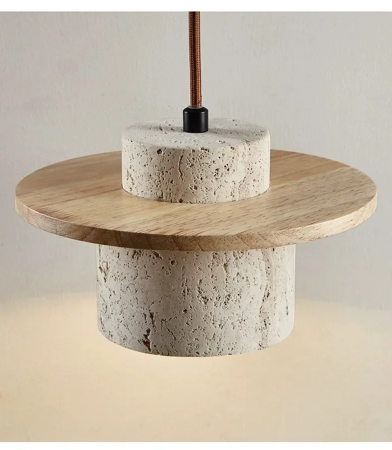 Kanso Wabi Sabi Travertine and Wood Pendant Light