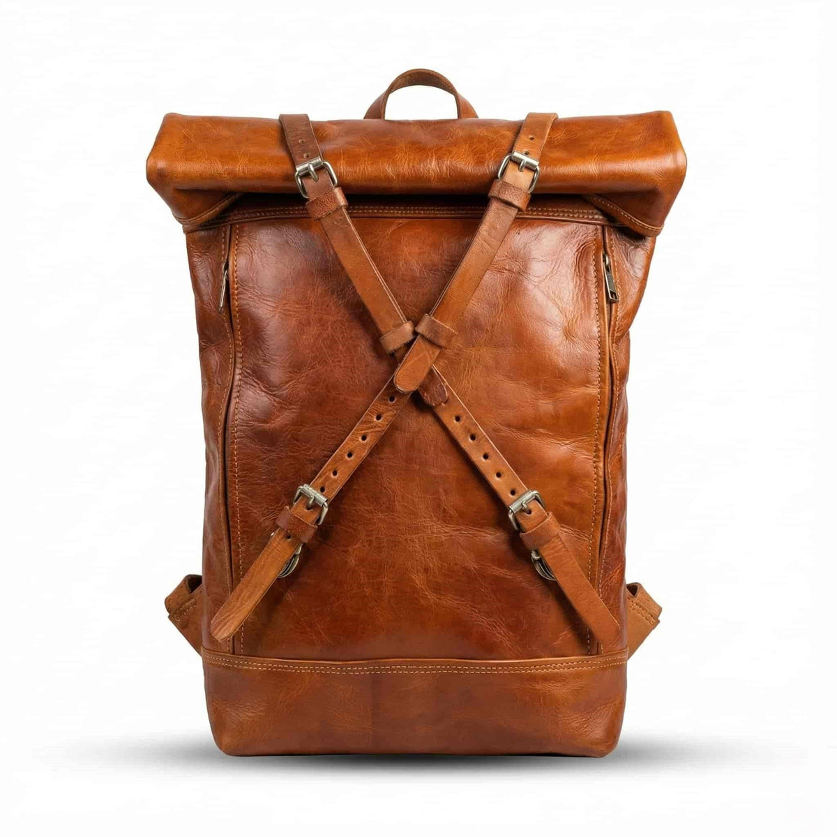 Roll Top Leather Backpack – Handmade Minimalist Travel Bag