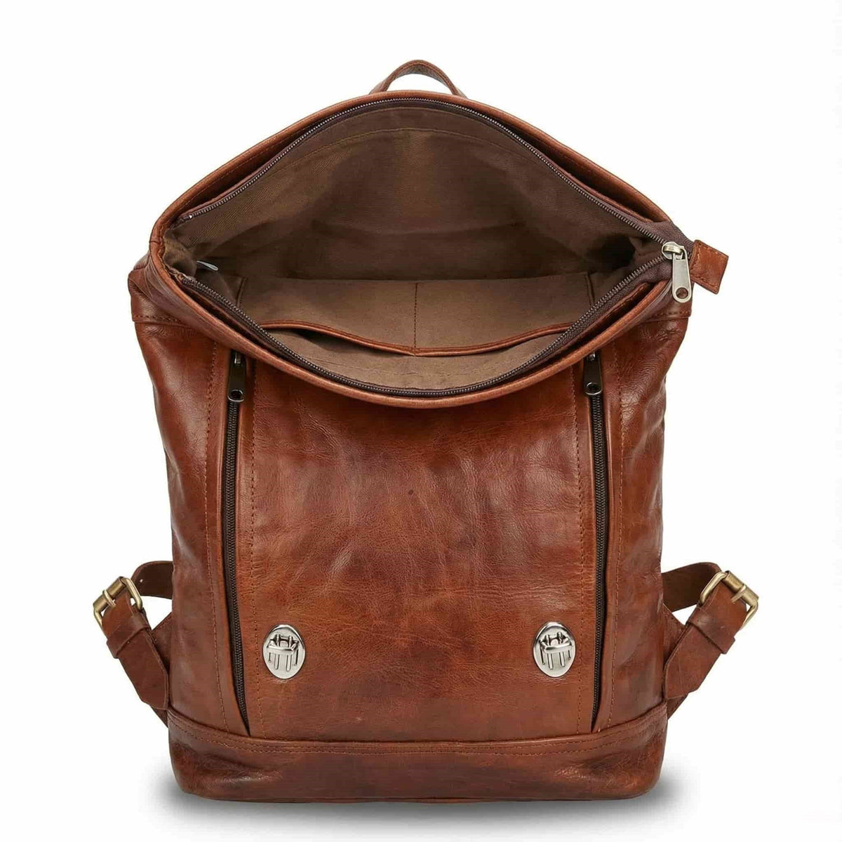 Roll Top Leather Backpack – Handmade Minimalist Travel Bag