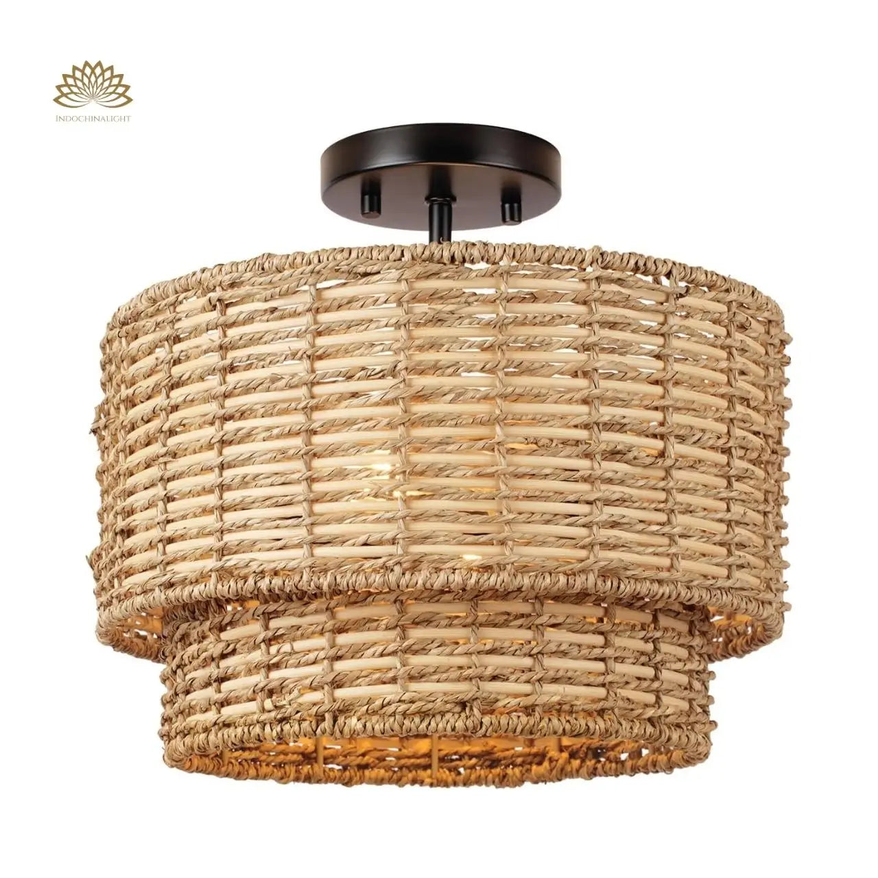 Lennie Wicker Rattan Double Drum Light